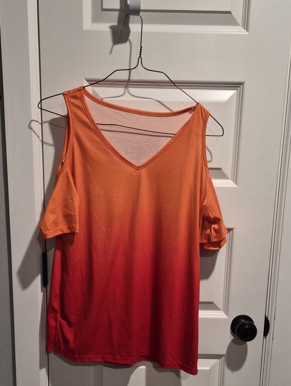 Women's Ombre Cold-Shoulder V-Neck Tank Top in Orange and Red